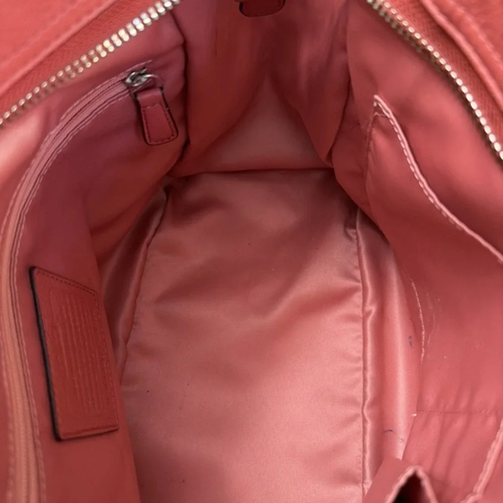 Coach F23284 Pebbled Leather Hobo Shoulder Bag Coral Red Zip Top.    ‎   5171